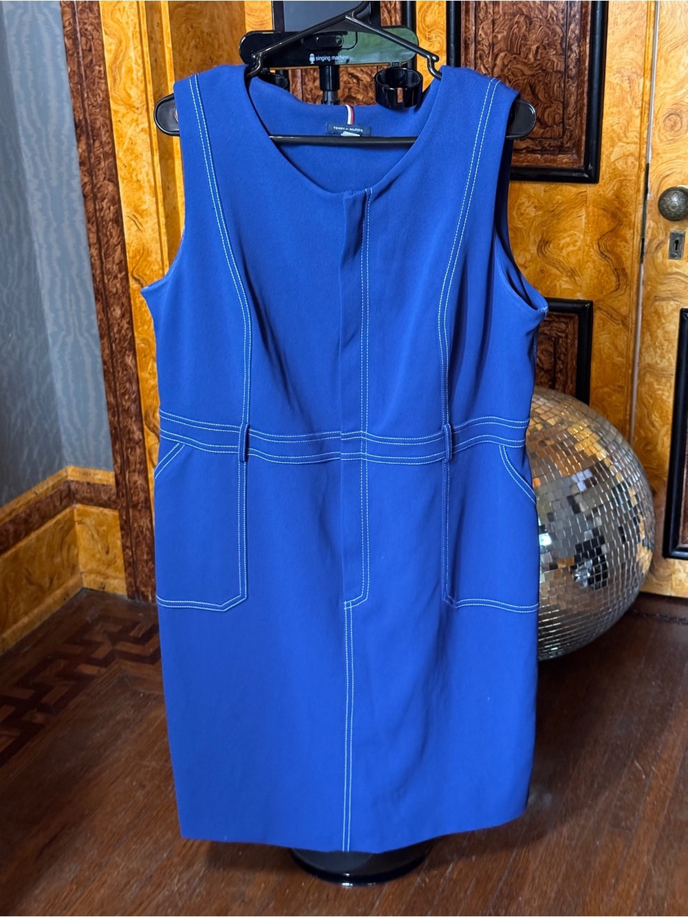 Tommy Hilfiger Royal Blue Sleeveless Sheath Dress with Contrast Stitching